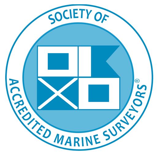 A blue circle with the words society of accredited marine surveyors in it.