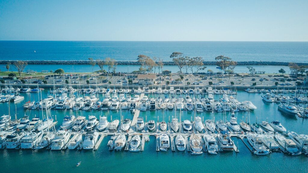 A large number of boats in the water.